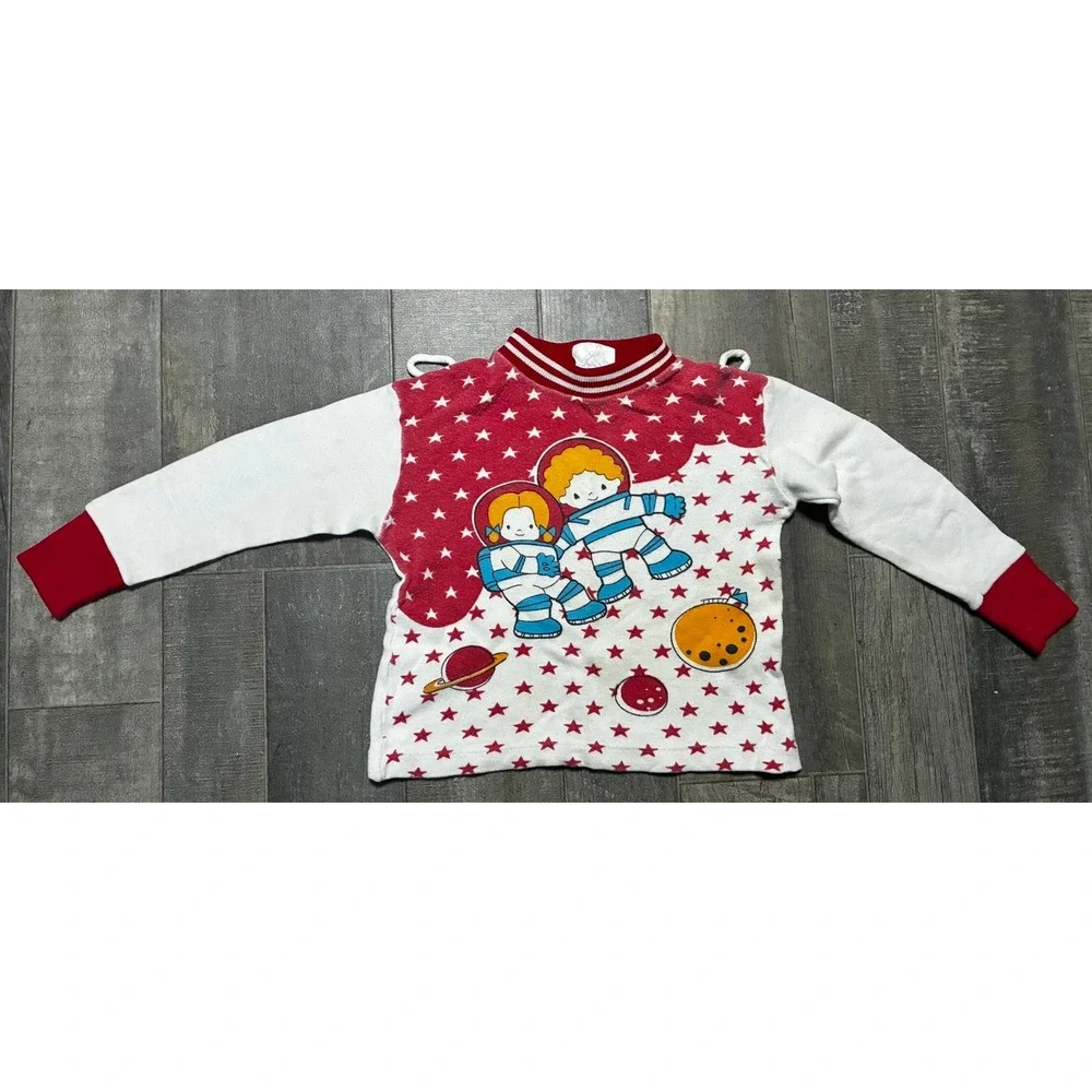 Vtg 1980s Twin Togs Kid Astronauts Space Graphic Raglan Shirt 18M / 2T